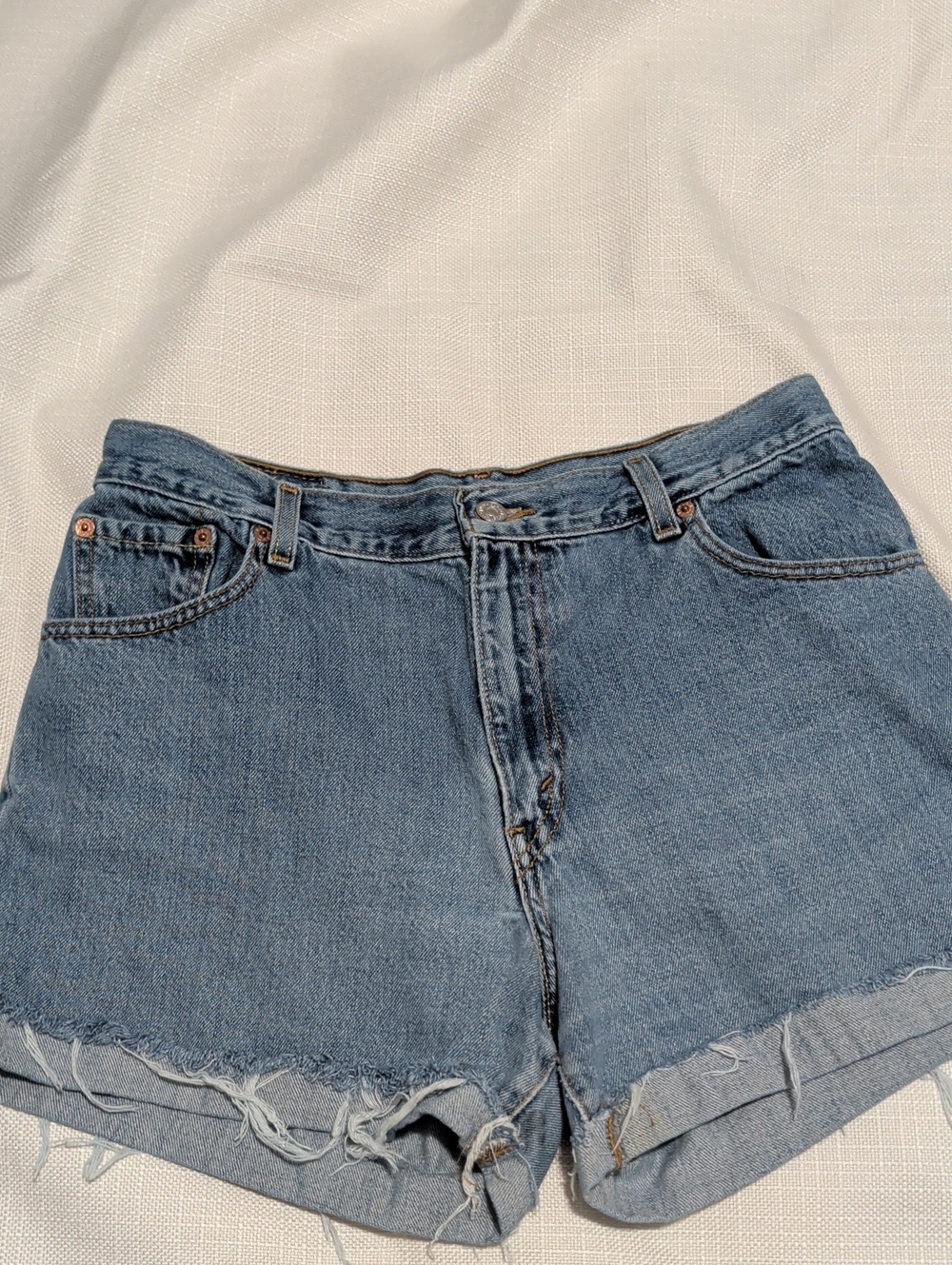 Levi's Light Blue Frayed Hem Denim Shorts